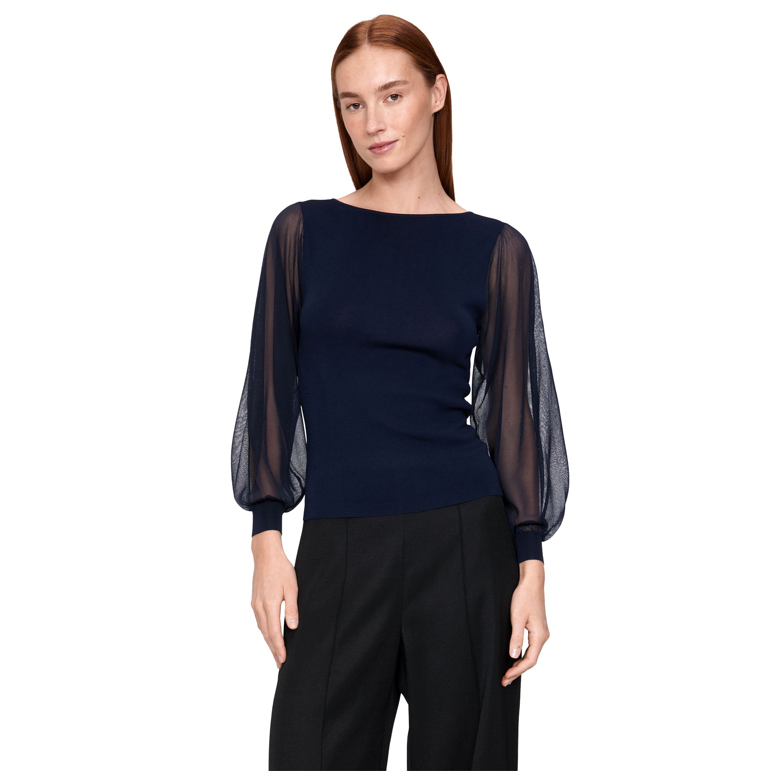 Veronika Maine Sheer Blouson Sleeve Knit